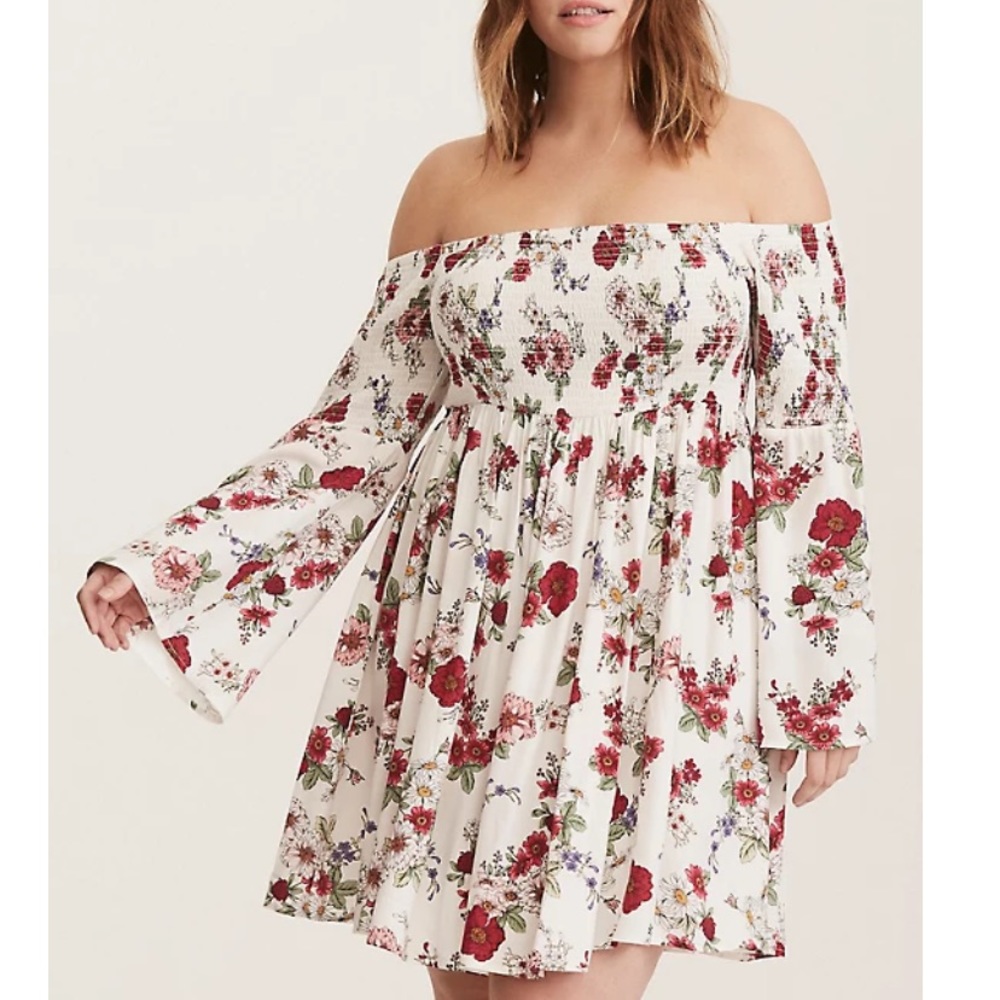 BoHo style off the shoulder mid length dress